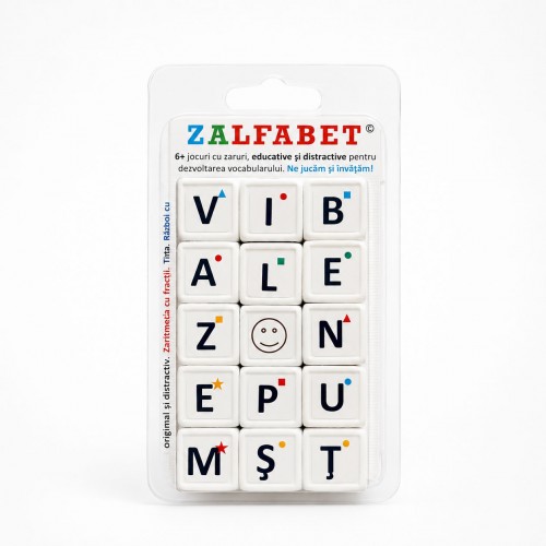 ZALFABET - Set de 6 jocuri cu zaruri si litere, educative si distractive pentru dezvoltarea vocabularului